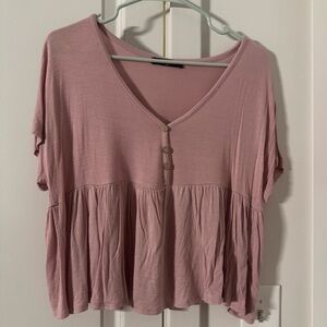 Pink Baby Doll Peplum-style Cropped Shirt
